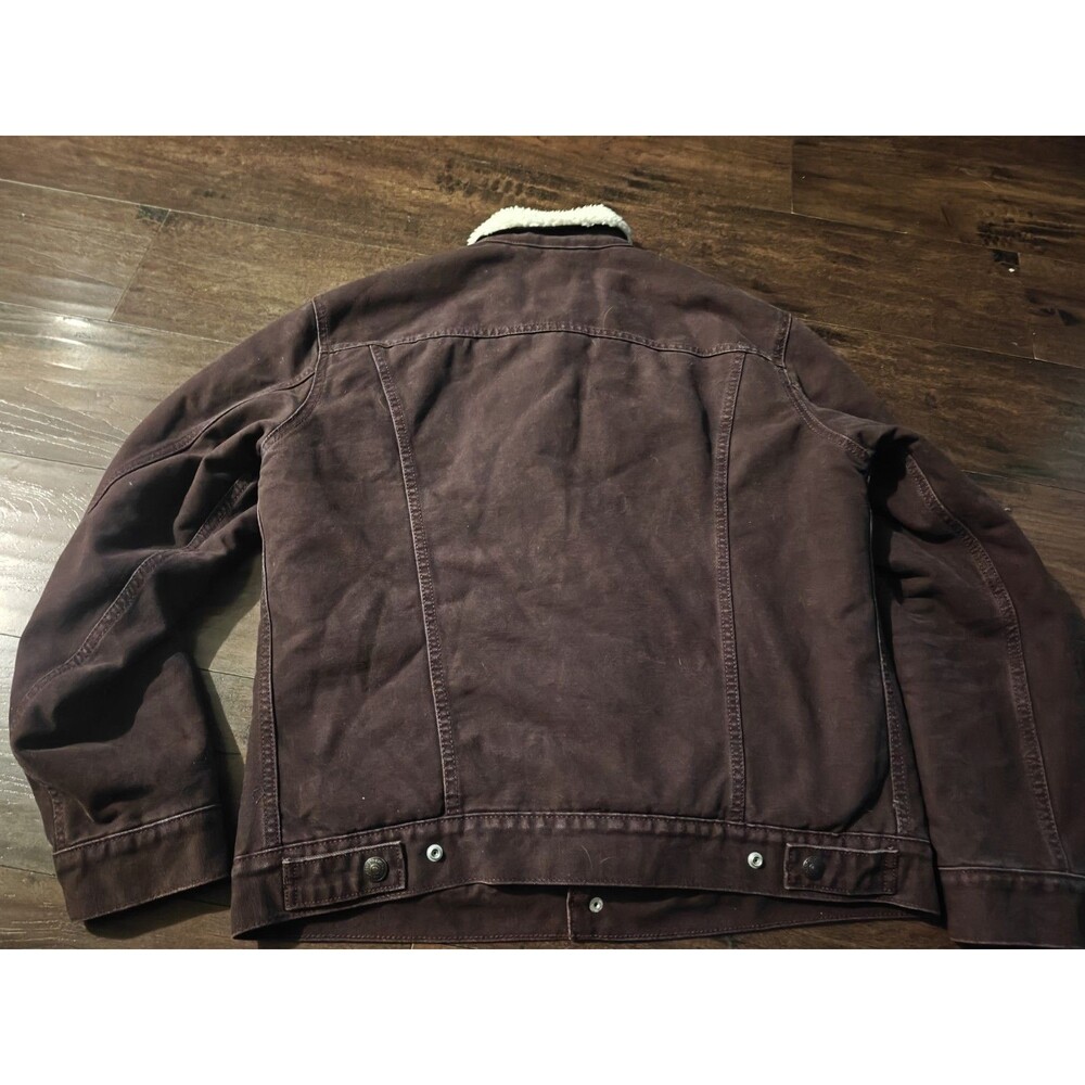 Levi's Men’s Canvas Sherpa Lined Trucker Jacket Burgandy Size M - Picture 3 of 5